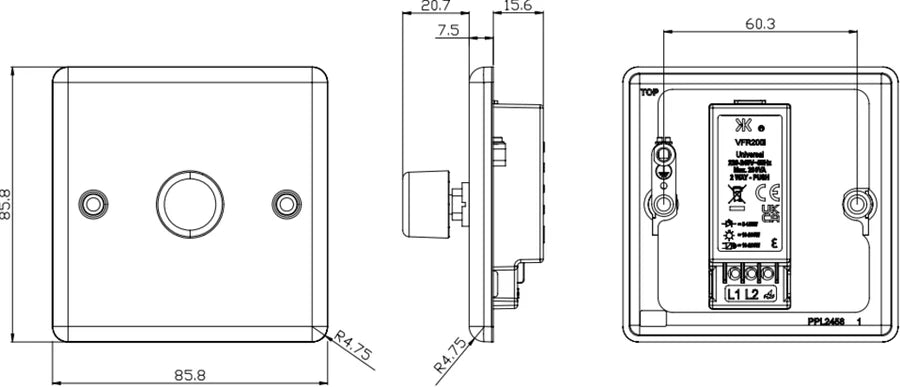 Knightsbridge: CL2191BC, 1G 2-Way Intelligent Dimmer Switch, Brushed Chrome, Rotary Dimming, Overload Protection, 10-200W load