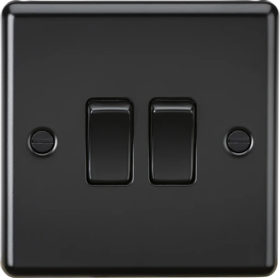 Knightsbridge: CL3MBB, 10AX 2G 2-Way Switch, Matt Black, Rounded Edge, IP20, 230V 50Hz, 304 Stainless Steel