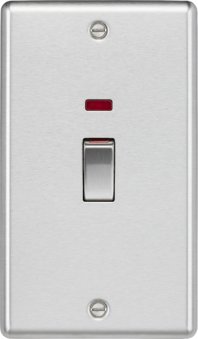Knightsbridge: CL82MNBC, 45A DP Switch with Neon, Double Pole, Brushed Chrome Finish, Rounded Edges, 230V, IP20