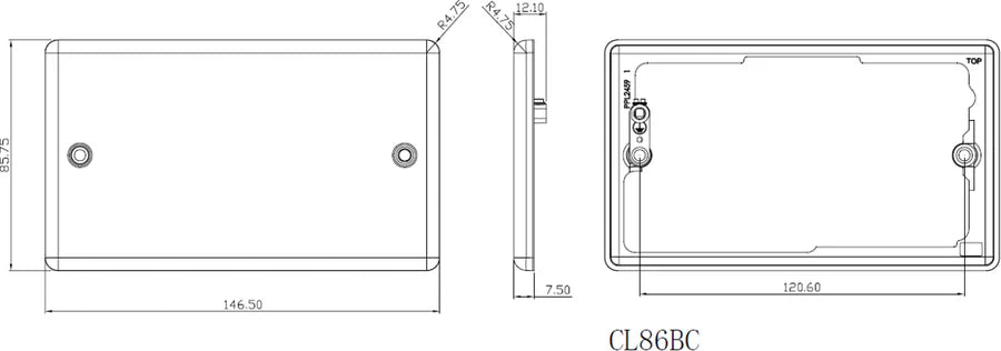 Knightsbridge: CL86MB, 2G Blanking Plate, Matt Black, Rounded Edge, 304 Stainless Steel, IP20, 230V