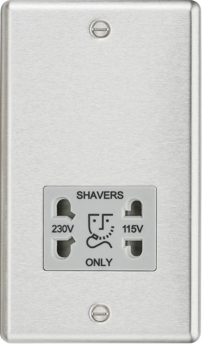 Knightsbridge: CL89BCG, Dual Voltage Shaver Socket, 115/230V, Brushed Chrome, IP41 Rated, 304 Stainless Steel, 20VA