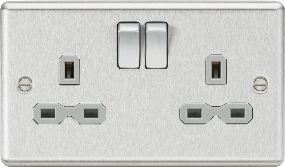 Knightsbridge: CL9BCG, 13A 2G DP Switched Socket, Brushed Chrome Finish, Grey Insert, Double Pole, BS 1363:2 Compliant