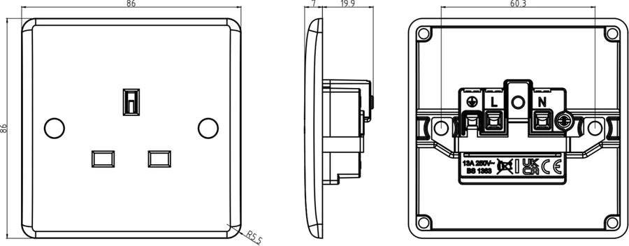 Knightsbridge: CU7000U, 13A Unswitched Socket, Curved Edge Design, White Finish, 230V, BS 1363-2 Certified