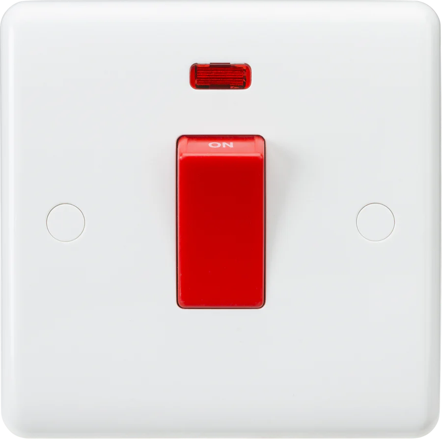 Knightsbridge: CU8331N, 45A Double Pole Switch, Neon Indicator, 1 Gang, White, IP20, Thermoset Resin, 230V