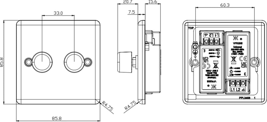 Knightsbridge: CL2192BC, Intelligent 2G 2-Way Dimmer Switch, 10-200W (5-150W LED), Brushed Chrome, Overheat Protection