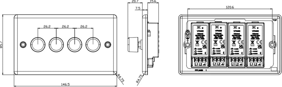 Knightsbridge: CL2194BC, 4G 2-Way Intelligent Dimmer, 10-200W, Brushed Chrome, 230V, Overload Protection