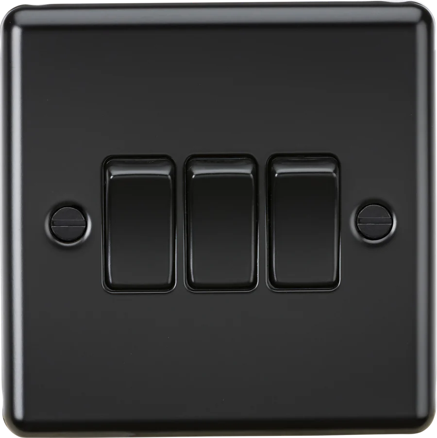 Knightsbridge: CL4MBB, 10AX 3G 2-Way Switch, Matt Black, Rounded Edge, IP20, 230V, EN 60669-1 Certified