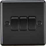 Knightsbridge: CL4MBB, 10AX 3G 2-Way Switch, Matt Black, Rounded Edge, IP20, 230V, EN 60669-1 Certified