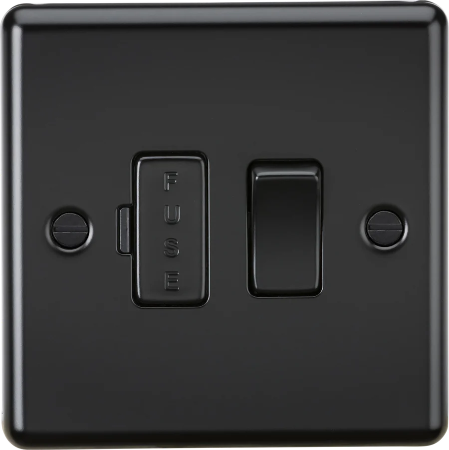 Knightsbridge: CL63MBB, 13A Switched Fused Spur Unit, Double Pole, Matt Black, Rounded Edge Design, BS 1363-4 Certified