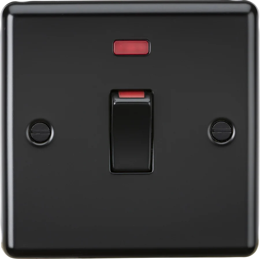 Knightsbridge: CL81MNMBB, 45A Double Pole Switch with Neon Indicator, Matt Black, IP20, 304 Stainless Steel, Rounded Edges