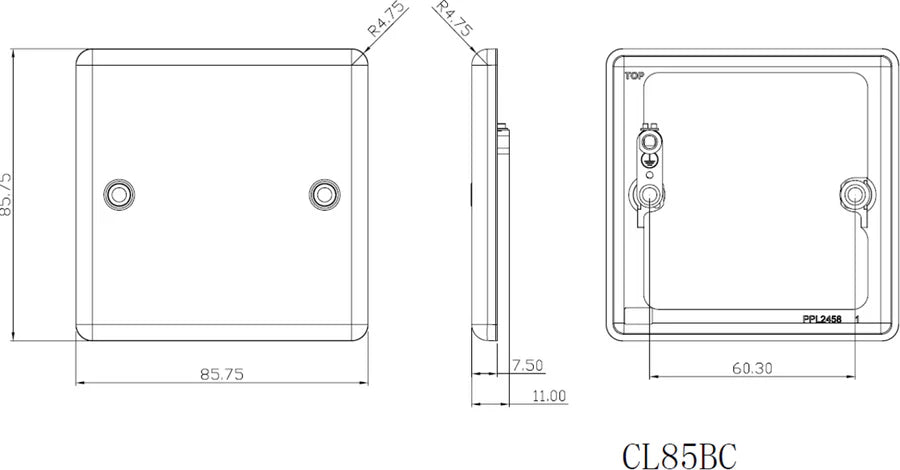 Knightsbridge: CL85MB, 1G Blanking Plate, Matt Black, Rounded Edge Design, IEC 60670-1 Certified, 304 Stainless Steel