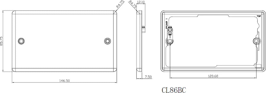 Knightsbridge: CL86BC, 2G Blanking Plate, Brushed Chrome, Rounded Edge Design, 304 Stainless Steel, IP20
