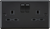Knightsbridge: CL9MBB, 13A Double Pole Switched Socket, 2 Gang, Matt Black, Rounded Edges, 230V, BS 1363:2 Certified