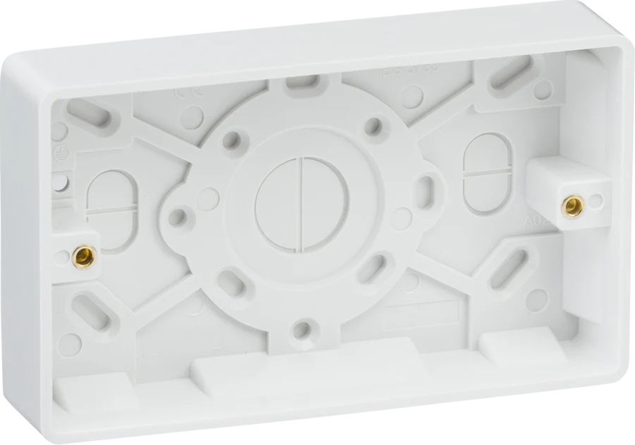 Knightsbridge: CU1500, Double 25mm Pattress Box, Rounded Edges, White Thermoset Resin, IP20, 146mm x 86mm