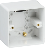 Knightsbridge: CU1610, Curved Edge Single Pattress Box, 47mm, Earth Terminal, White, IP20, Thermoset Resin